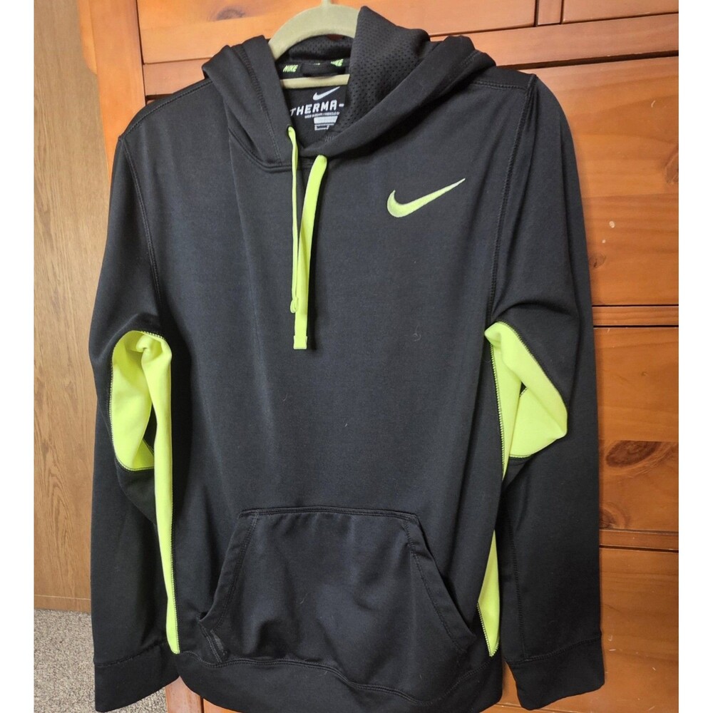 Nike Hoodie Size Small Black Yellow Therma Fit Sweatshirt Swoosh Logo Activewear